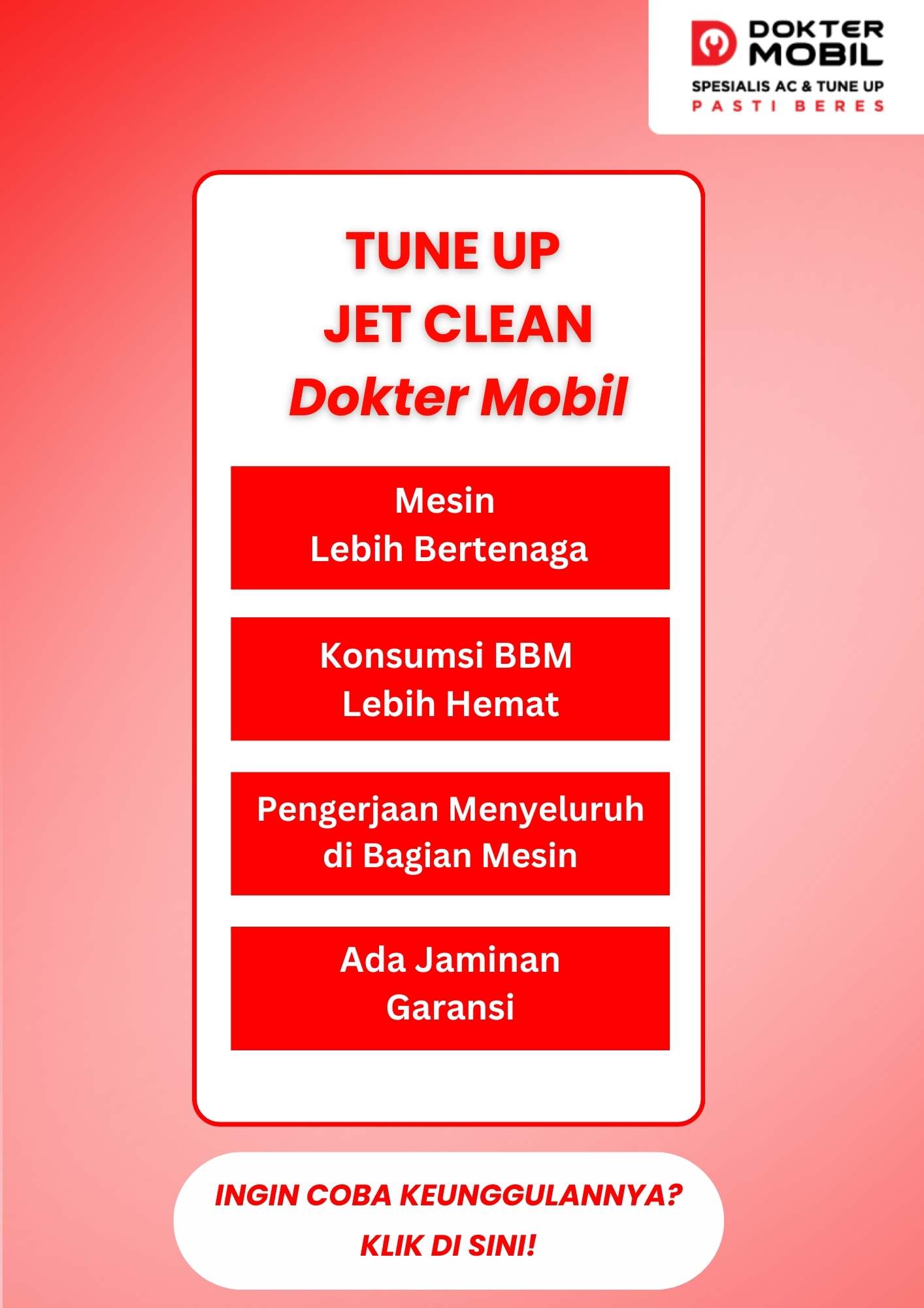 Keunggulan Tune Up Jet Clean Dokter Mobil